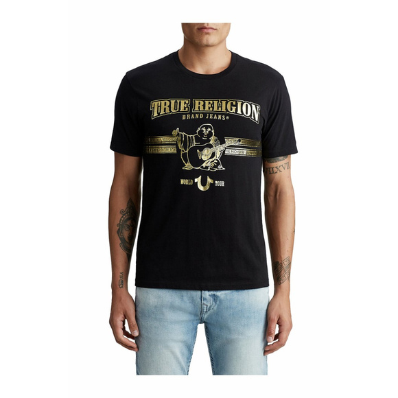 True Religon Men's Buddha Gold Metallic Foil Tee - Picture 2 of 6